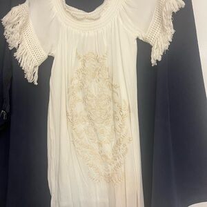 Jolt White lined Dress with tan Embroidery Size M